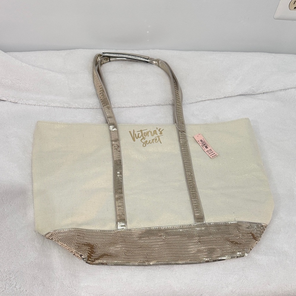 Victoria's Secret Beige and Metallic Gold Tote - NWT